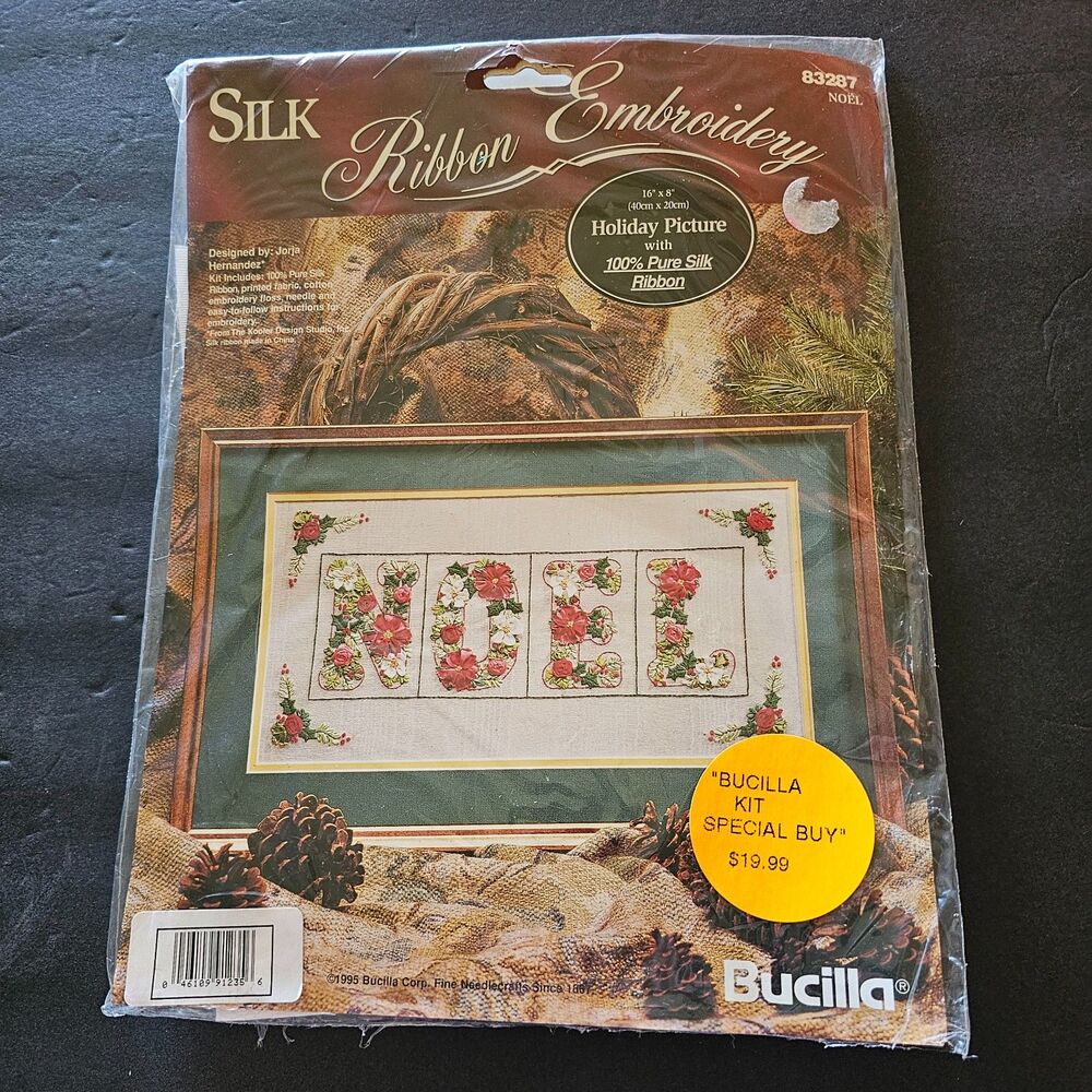 NOS Bucilla Noel Silk Ribbon Embroidery Kit 83287 Christmas 16" x 8" 1995